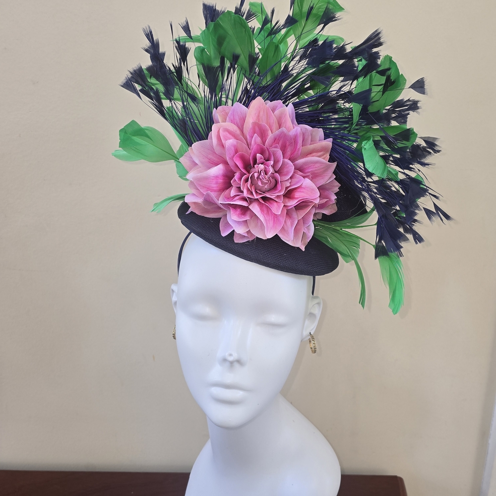 Women’s Floral Feather Fascinator Hat in Pink and Green